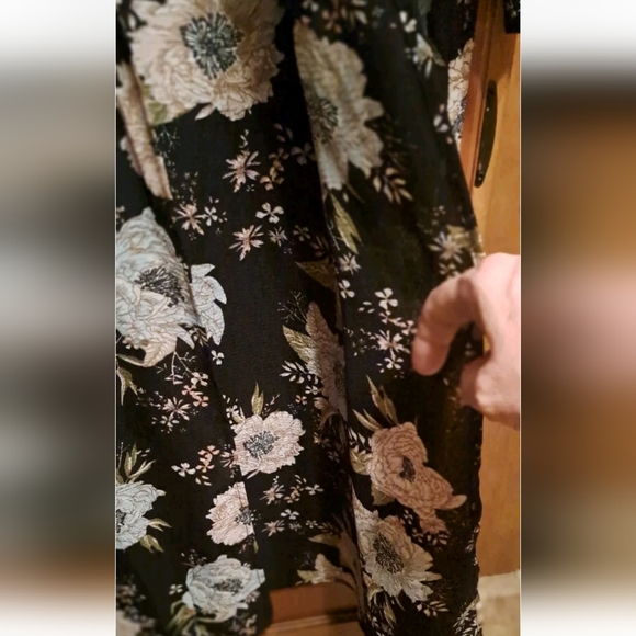 JODIFL Women's Med Black Floral Open Front Boho Kimono Duster Romantic - Picture 2 of 6